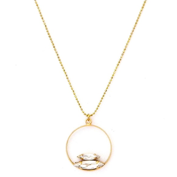 Catherine Popesco Jewelry - Gold Double Marquise Crystal Hoop Pendant Catherine Popesco Jewelry - Gold Double Marquise Crystal Hoop Pendant